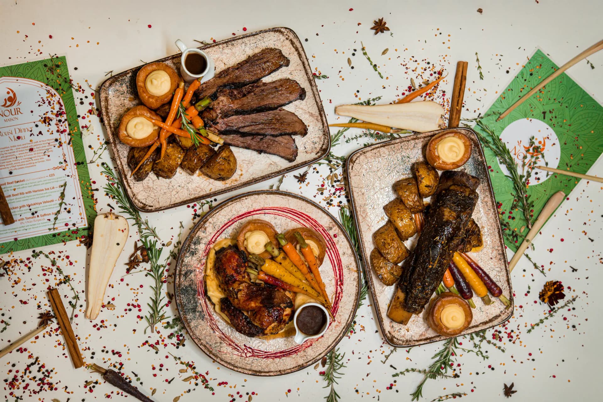 Family halal roast dinner in Milton Keynes at Nour Maison