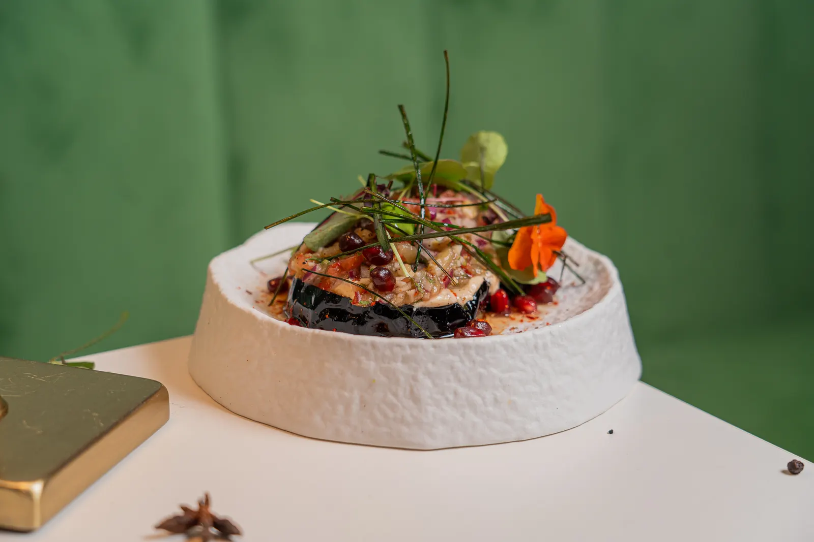 Smoked Aubergine Bruschetta at Nour Maison Milton Keynes
