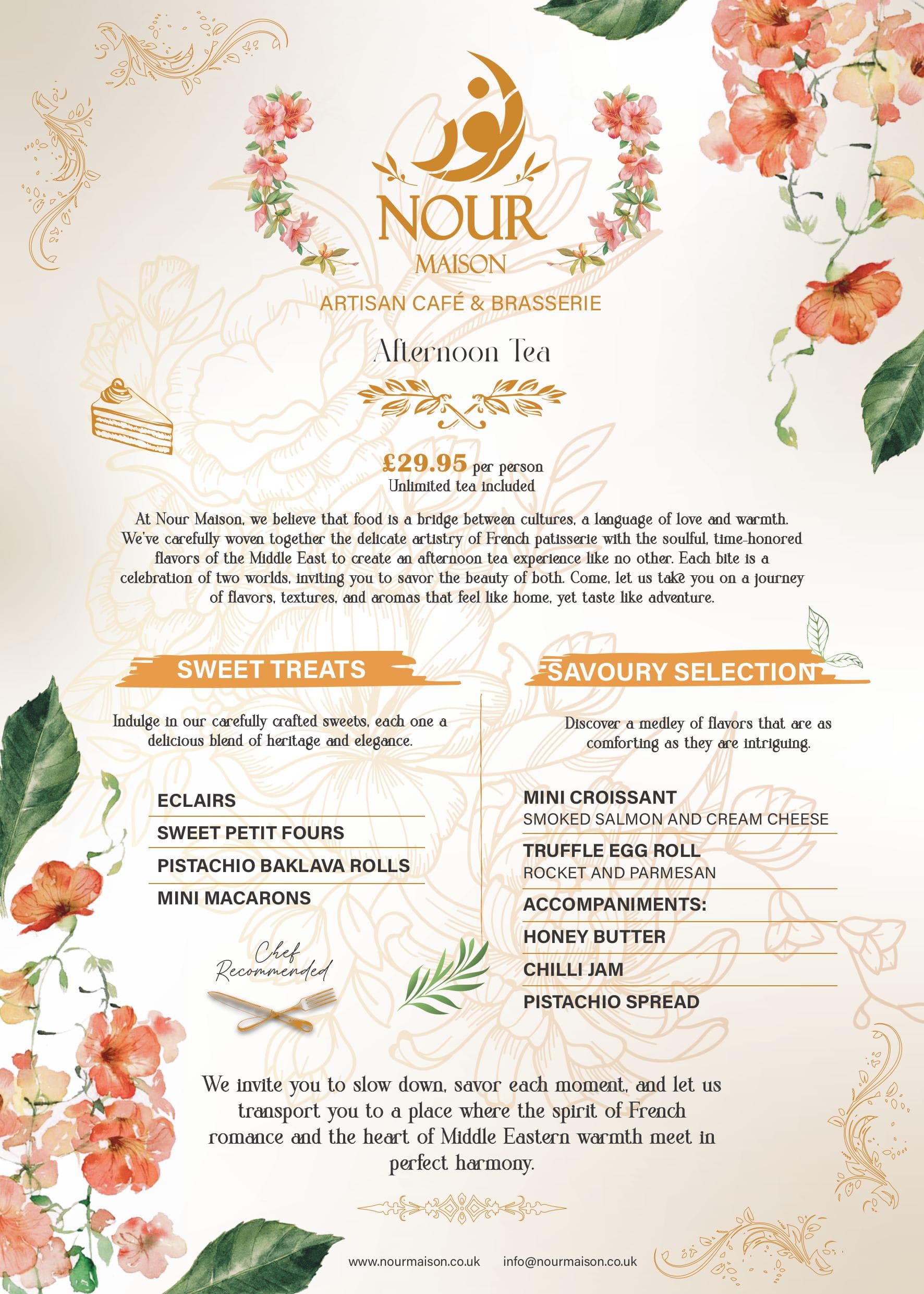 Best Afternoon Tea Menu in Milton Keynes - Nour Maison Halal French & Middle Eastern Fusion