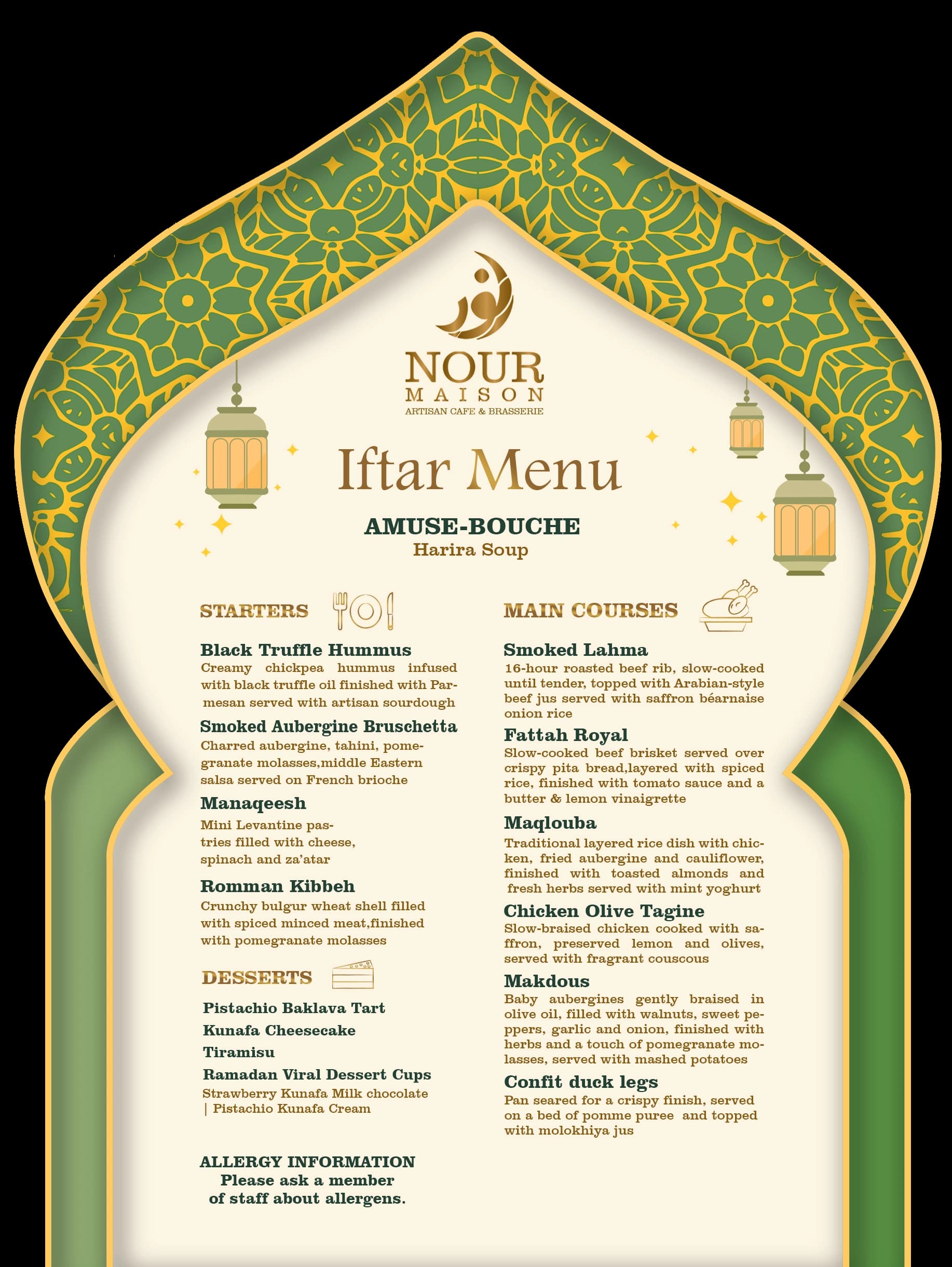 Best Ramadan Iftar Menu Milton Keynes 2026 - 5 Course Halal Dining Experience at Nour Maison
