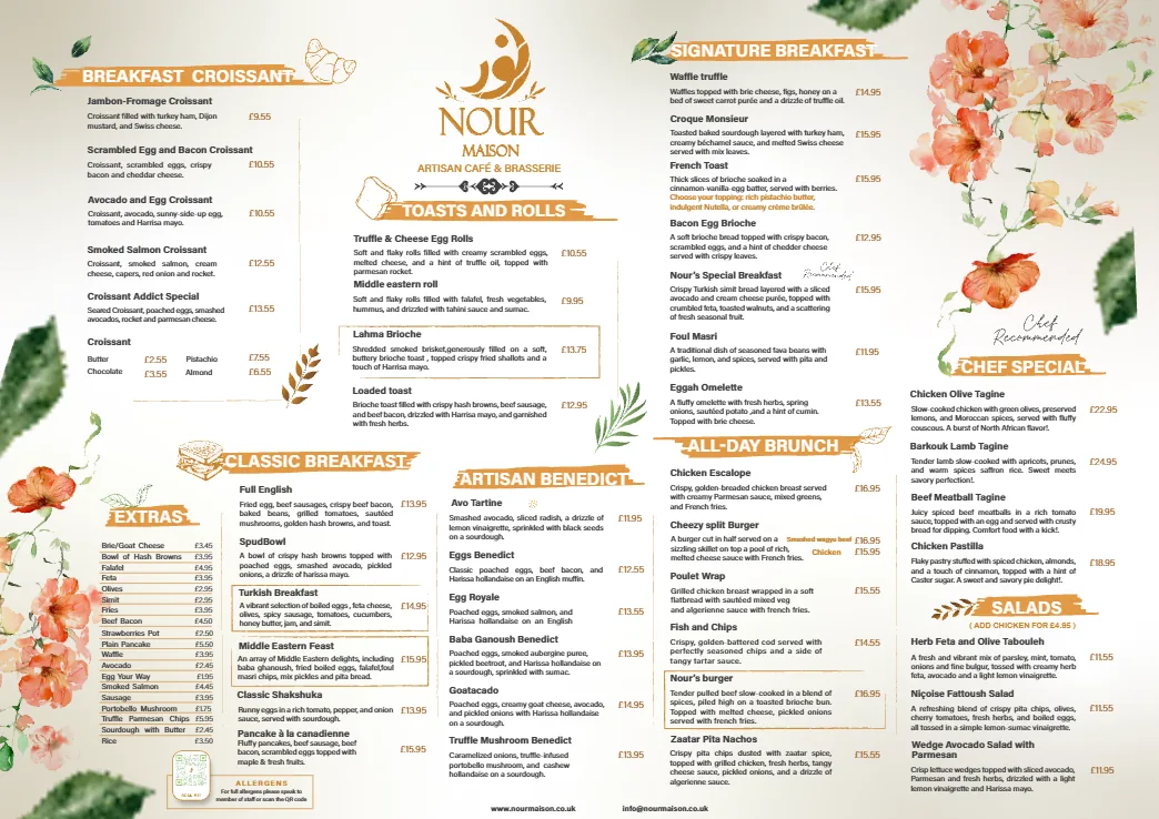 Nour Maison brunch and food menu 1 - Halal French Middle Eastern in Milton Keynes