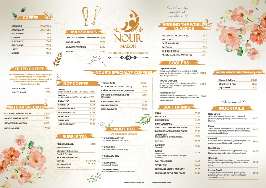 Nour Maison brunch and food menu 2 - Halal French Middle Eastern in Milton Keynes